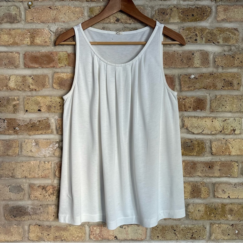 J. Crew White Swing Tank w/ Pleated Detail